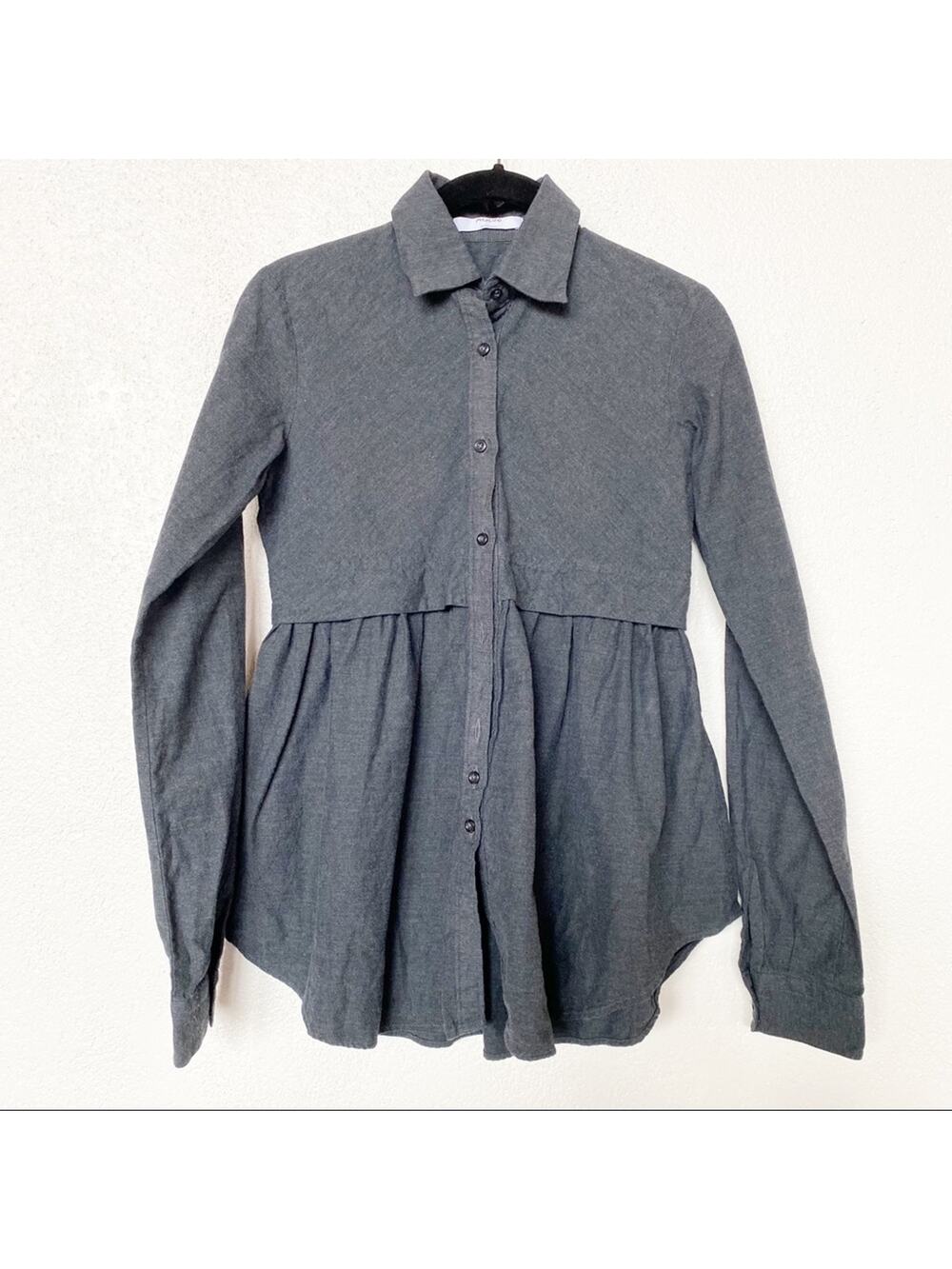 AGLINI Shirtmakers Dark Grey Peplum Long Sleeve Top Size XS